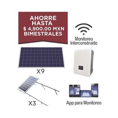 kit de 9 paneles policrstalinos 330w, con inversor de cadena de 3k y bases.