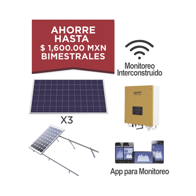 Kit de 3 panels policristalinos 330w, con inversor de cadena 1k y base.